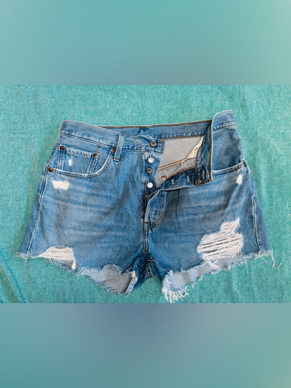 Levi's Light Blue Botton Fly Distressed High-Rise Jean Shorts